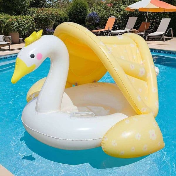 1PC upgraded Cream Swan Canopy Floats Summer Ring, and Swim Aid, Water Safety Gea Beach Toys for Pool Party W260518