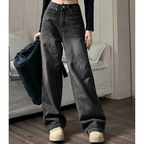 Women Fashion Loose Jeans Female High Waist Streetwear Designer Wide Leg Trousers Female Classic Gray Goth Straight Leg Pants M260525