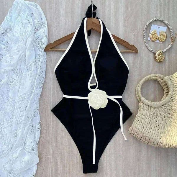 Floral One Piece 2025 New Halter Bandage Swimwear Women Swimsuit Bathing Suit Beachwear Monokini Female Swimming Suits 26Li0523