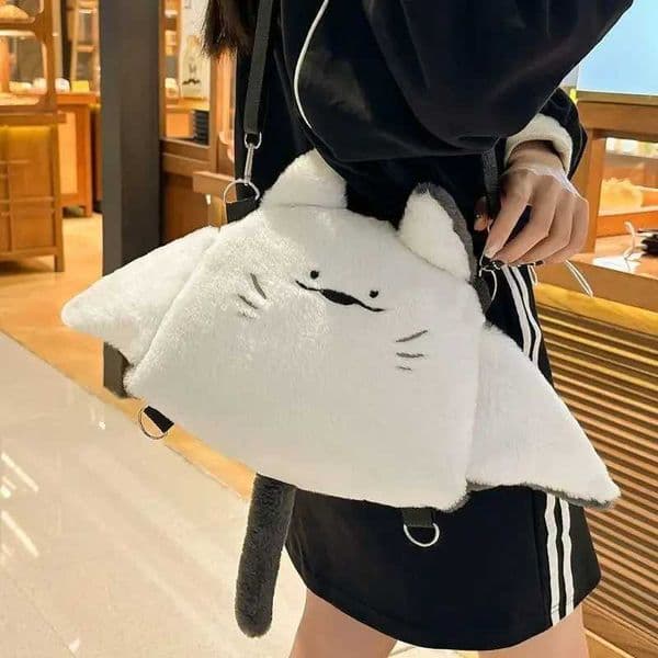 Soft Cute Manta Ray Plush Backpacks Fluffy Animal Shoulder Crossbody Bag Casual Plushie Schoolbag Women Kawaii Gifts M260525