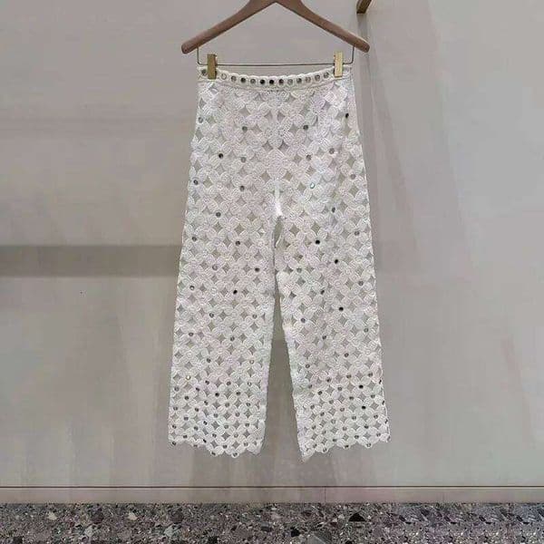 Spring/Summer Beaded Diamond Crochet Backless Dress Square Neck Suspender Trousers Mdng260526