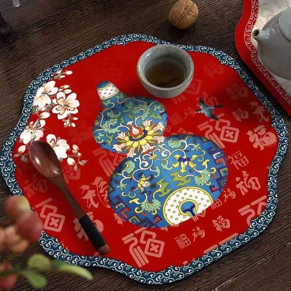 2026 New New Chinese Style Fulu Tea Water Absorption Quick Dry Red Non Slip Dining Coaster Household Diatomaceous Earth Table Bowl Mat 6E92a