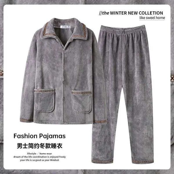 Autumn and Winter Mens Coral Velvet Pajamas Autumn and Winter Thickened Fleece Warm Flannel Home Suit Set L260525