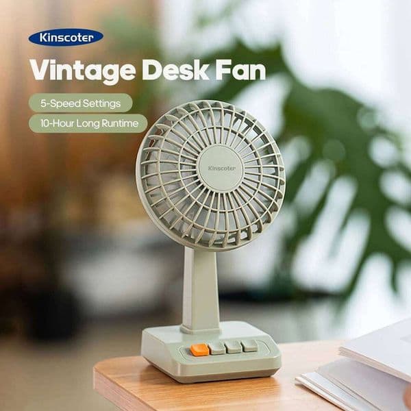 New Vintage Desk 2000mAh 5 Gear Speed Silent Rechargeable Fan Angle Adjustable Mini Air Circulator for Home Office Room 26L0526