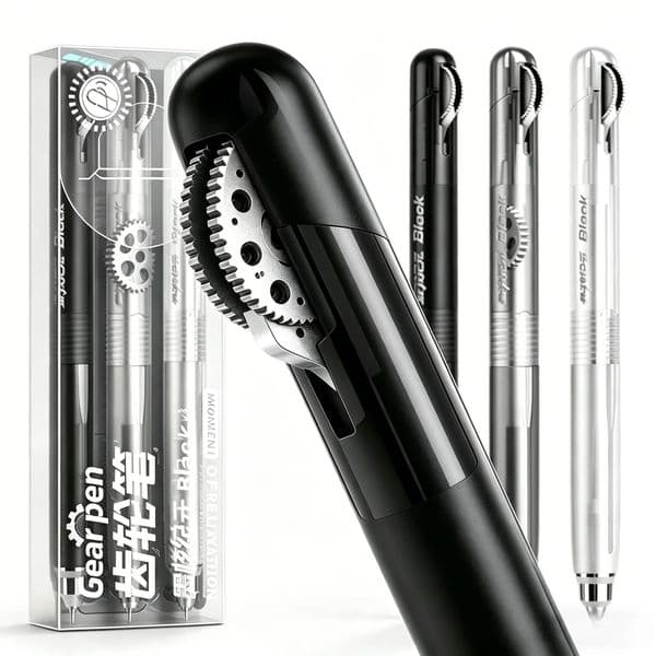 Gear Pen Fidget Gel 0.5Mm Black Ink Retractable Ballpoint Pens, Low Gravity Smooth Writing