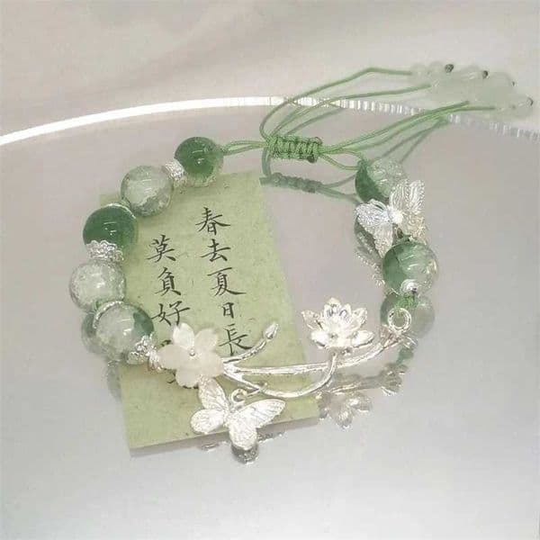 Chinese Style Lotus Butterfly Beaded Bracelets for Women Fashion Green Bead Handmade Bracelets Exquisite Sweet Jewelry Gifts M260526