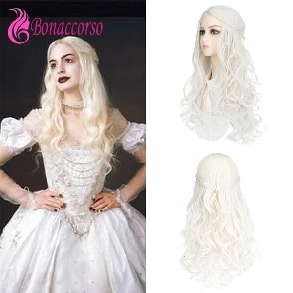 White Queen Cosplay Wig Halloween 2 Mirror Adventures Long Curly Anime Coser Cute Girl Daily Party 260522