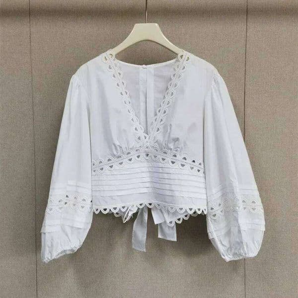 Women's Embroidery Edge Deep V Waist Hollow Lace-Up Top Pleasted A-Line Jupe Set 2025 Summer New Mdng260526