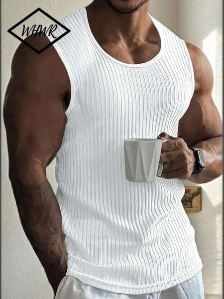 Men's Gym Stripe Tank Top Breathable Sleeveless Shirt Sports Undershirt Bodybuilding Vest Solid Color Casual T-Shirt Streetwear W260522