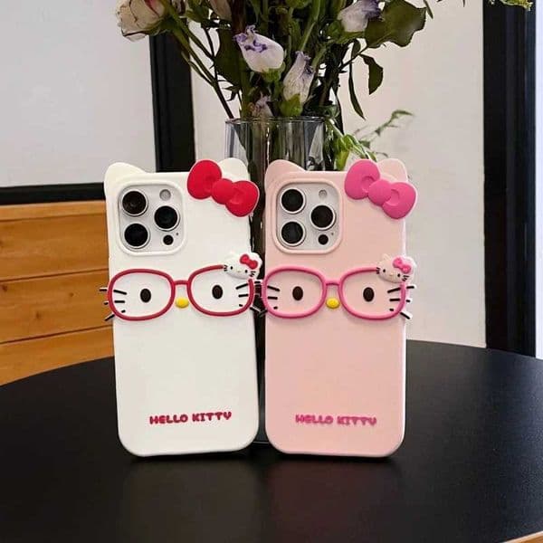 Glasses KT Cat For iPhone 17 16 15 14 13 12 11 Pro Max Plus 6 7 8 Plus Silicone Soft Cover Case T260525