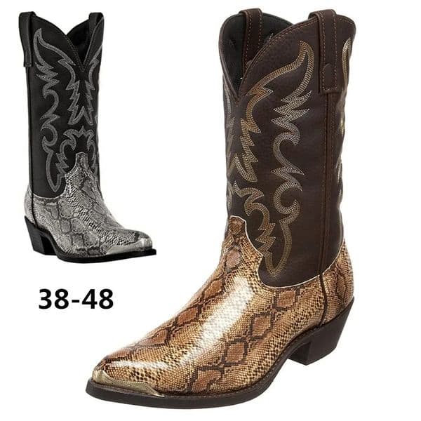 Snake Pattern Cowboy Boots Men Handmade Mid-calf Mens Boots Retro Pointed-top Western Boots Plus Size 38-48 Unisex Shoes Botas 260522