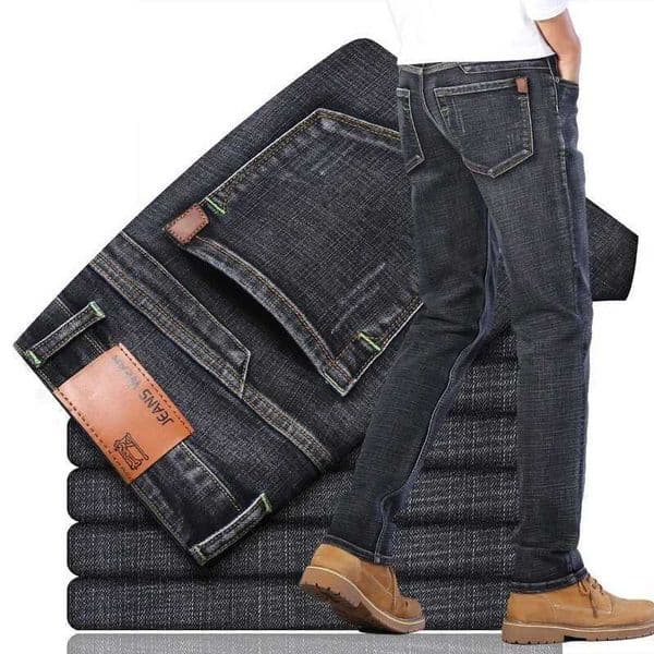 2025 Men New 28-40 Mens Classics Pants Straight Business Blue Black Jeans Elastic Slim Fit Casual Work Pants L260525