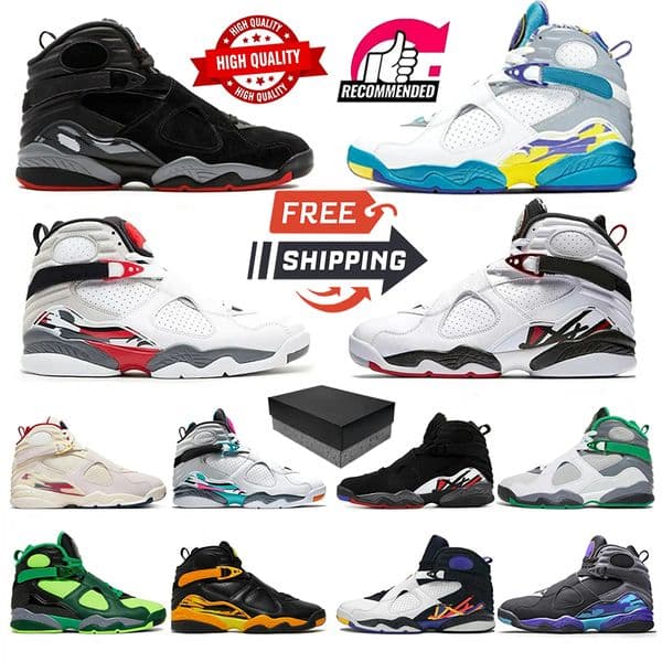 8 8s Men High Basketball shoes Sneakers Leather Trendy versatile Aqua Playoff Black Take Flight white Alternate Chrome Men Outdoor Sneakers Sports Trainer 35-47