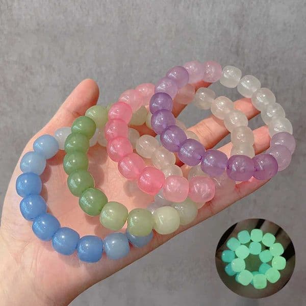 Luminous Stone for Women Man Fluorescent Glow in the Dark Charm Jewelry Elastic Wristband Stretch Gift for Kid M260526