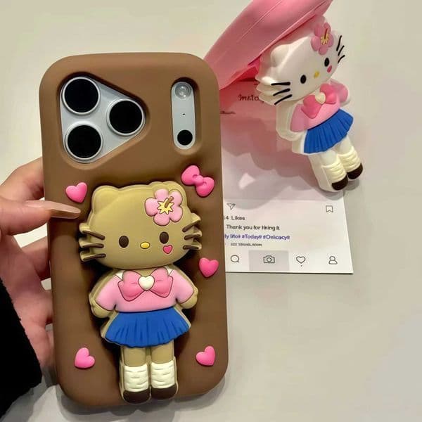 Cute INS Uniform Hello Kitty Leg Holder Phone Case For iPhone 17 16 15 14 13 12 Pro Max Plus 17Pro Shockproof Cartoon Back Cover T260525