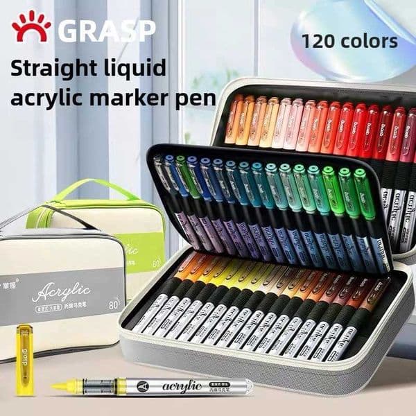 GRASP 120/1 Colors Acrylic Marker Pens Waterproof Pen Soft Brush Nib Student Art for Glass Stone Art School Supplies Stationery L260525