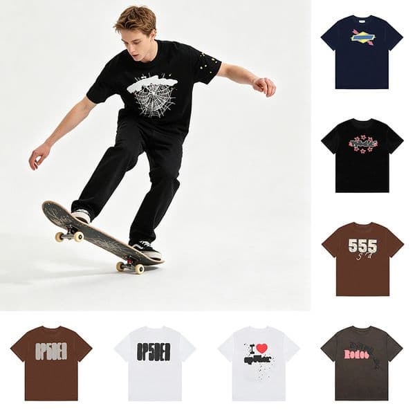 Mens TShirts Male And Female TShirt Singer Youngthug Spider Web Print Loose Casual Niche Trendy Couple Pure Cotton Street Drop graphic tee tshirt Streetwe L260530