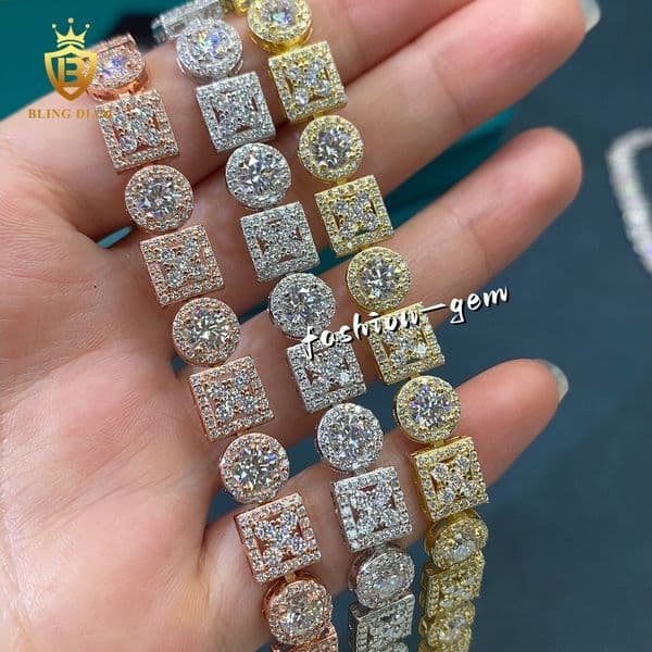 New Design Diamond Bracelet 925 Silver Moissanite Bracelet Round Brilliant Vvs Moissanite Bracelet Hiphop Jewelry Men Women