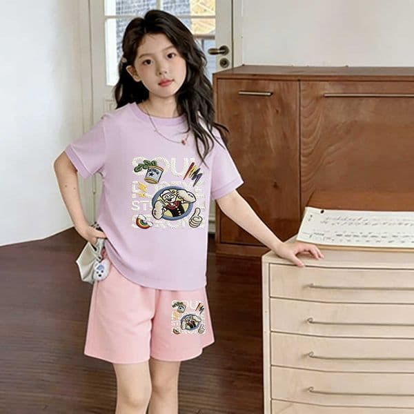 cartoon imitation embroidery printed childrens short-sleeve set lightweight and breathable summer shorts set for toddlers and young children L26052118A7