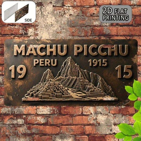 2D Flat, 1pc Vintage Machu Picchu Peru Metal Aluminum Sign - 15x30cm Rustic Wall Art with Mountain Landscape Room Decor 26Y0526