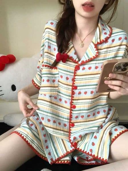 Womens Cute Pajamas Set Shorts Short Sleeve Sleepwear Summer Pyjama Casual Pijama Student Nightwear Home Clothing Nightie New L260525