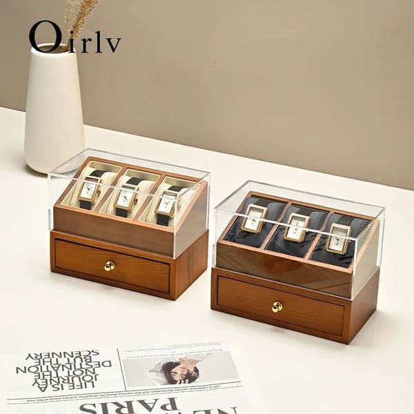 Oirlv 2layer Watch Box Wooden Jewelry Organizer Wrist Storage Case Dustproof Transparent Cover Display 260526