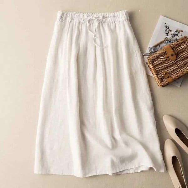 Spring New Cotton Retro Art Half Length Skirt for Womens Inner Village Loose Tie Elastic Waist A-line Skirt M260525