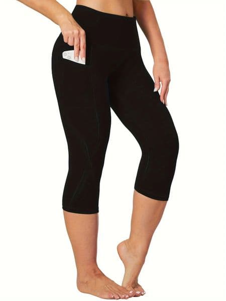 Womens Plus Size Leggings With Pockets Stretchy High Waisted Tummy Control Gym Black Color Plain Yoga Pants w260521