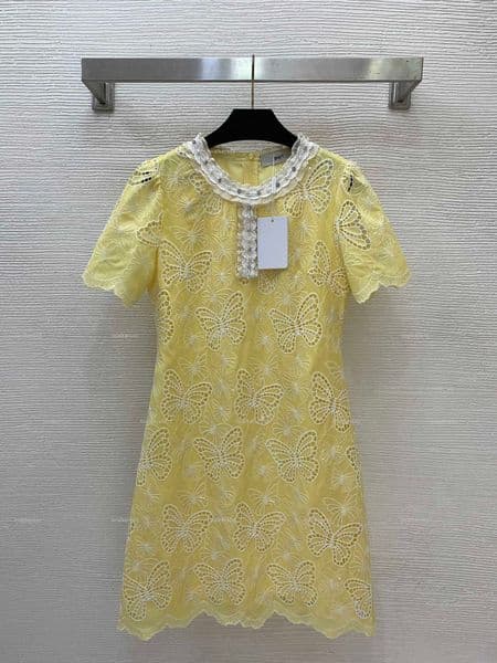 Classics round neck women dress Summer lady dresses women designer clothes butterfly hollow sequin wavy edge short sleeved dress A1026X01N284