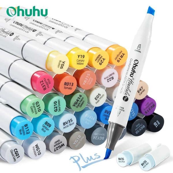 Ohuhu Honolulu Plus 36 Colors Alcohol Markers Double Tipped Art Marker Set Refillable Marker Pen Coloring Illustrations Drawing L260525