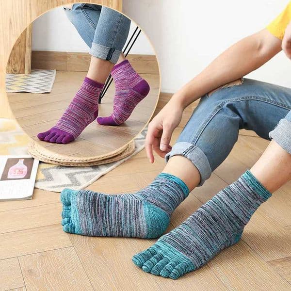 1/5 Pairs Colorful 5 Finger Socks Business Man Cotton Striped Young Casual Sweat-Absorbing Happy Party Dress Toe Short Socks M260526