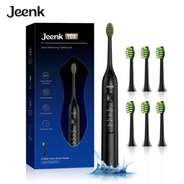 Jeenk JK-Y05 Sonic Electric Toothbrush 4 Modes USB Charger with 6 Replacement Heads Smart Timer Waterproof Soft Bristles AdultL260526