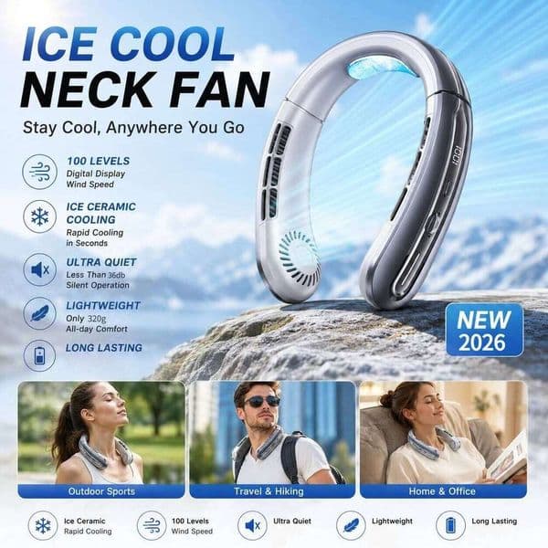 Mounted Mini Portable Silent Bladeless with 100 Adjustable Speed Settings LED Digital Display Outdoor Neck Fan 26L0526