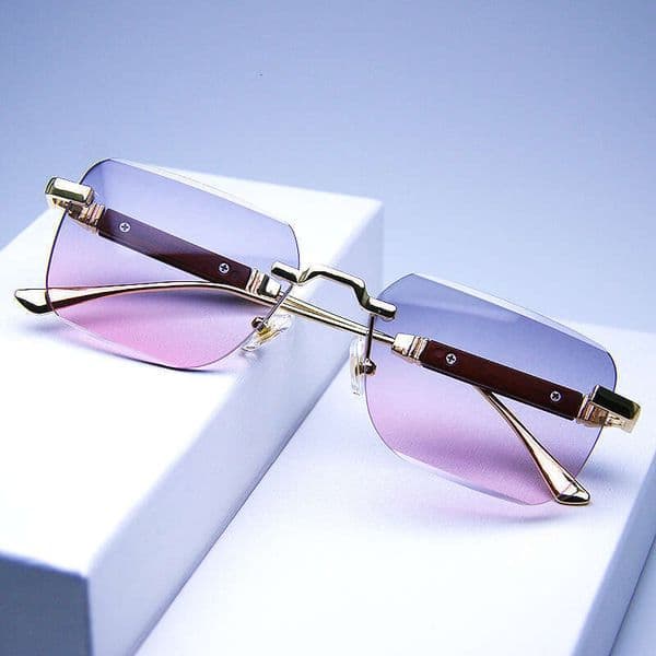 New Frameless Cut-Edge Sunglasses European And American Fashion Trend Wood Grain Gradient Color Square Glasses Rimless Sunglasses UV Protection Sunglasses