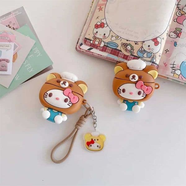 Fun Cute Cartoon Easy Bear Hat Hello Kitty Headphone Cover for AirPods 1 2 3 Pro2 Pro3 with Pendant T260525