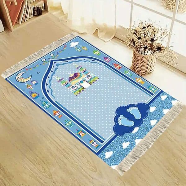 VIKAMA Childrens Prayer Mat with Cartoon Mosque Lantern Design Foldable Portable Indoor/Outdoor Muslim Prayer Mat W260525