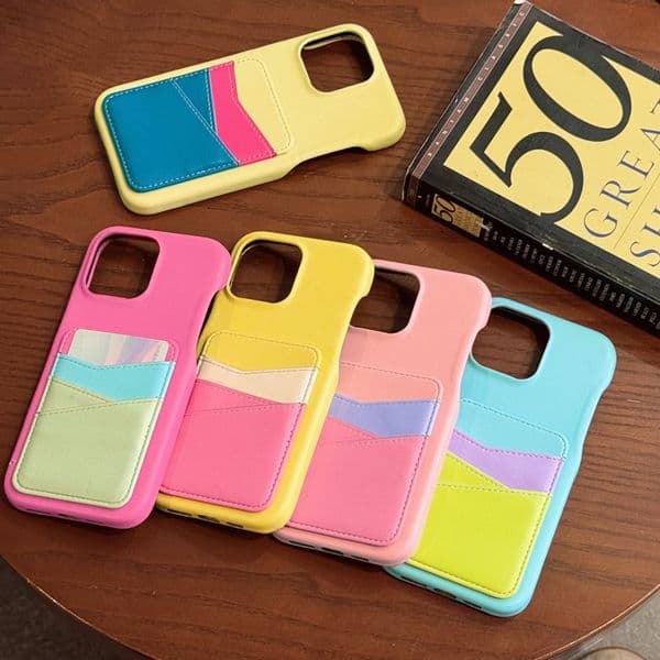 Color-blocking and contrasting color card slot case suitable Apple 16 Pro Max phone case, iPhone 15, high-end feel, new leather style for 13