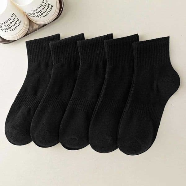 5 Pairs Women and Men Black White Crew Athletic Socks Cushion Running Work Sports Socks Solid Casual Soft Breathable Socks M260526