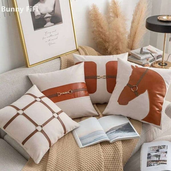 Faux Leather Horse Buckled Sofa Decorative Cushion Cover 45x45 Pillows Pillowcase Home Seat Car Decor Throw Pill 26Y0526