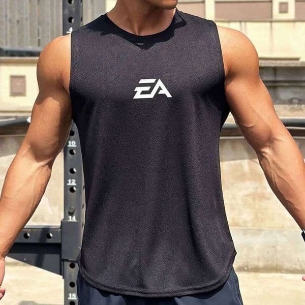 Summer New Trend Men's Pullover Round Neck Mesh Bottom Sports Fitness Swimming Running Shirt Sleeveless Vest Quick Dry W260522