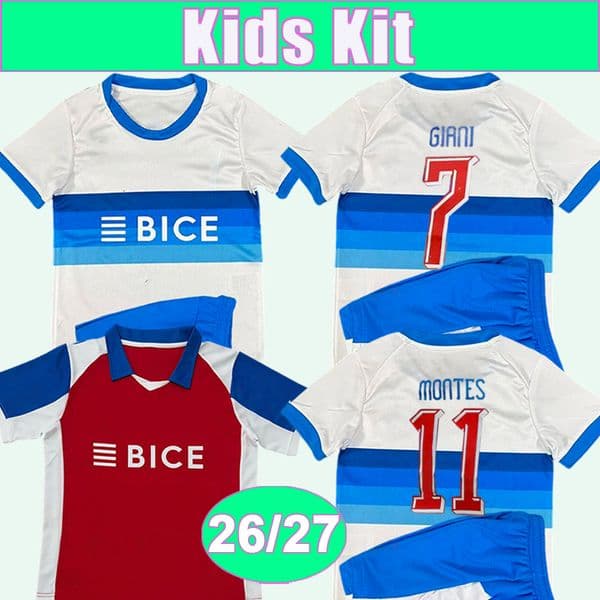 26 27 Universidad Catolica Kids Kit Soccer Jerseys PALAVECINO MONTES MENA CUEVAS MEDEL VALENCIA Home Away Football Shirt Child Uniforms