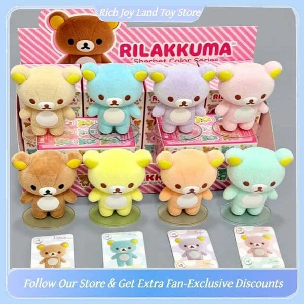 Original Rilakkuma Sherbet Color Series Blind Box Flocked Figurine Cartoon Anime Desktop Ornament Collect Cute Trend Toys GiftR260527