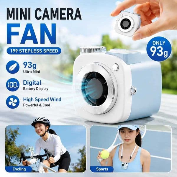 Mini Fan Camera-shaped Portable Silent Bladeless Electric Fan 199-speed Adjustable Outdoor Neck-hanging Handheld Fan 2000mahR260527