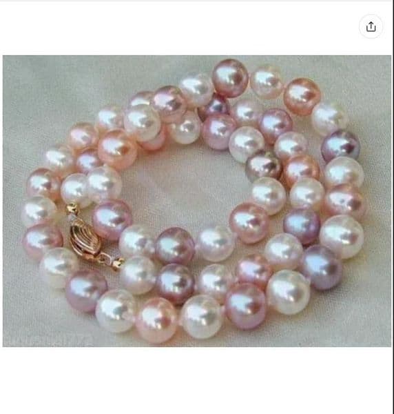 18 "AAA 8-9mm white purple pink South China Sea Multi Color Pearl NECKLACE 14K