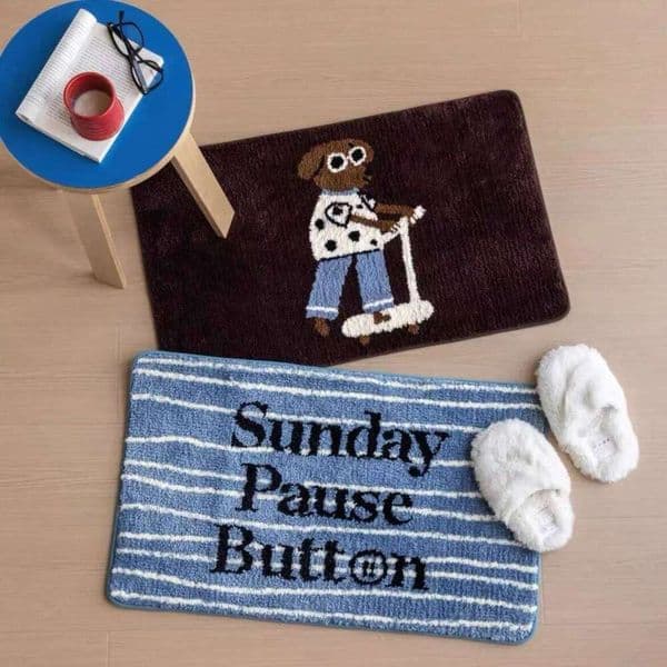 VIKAMA Playful Puppy Print Bathroom Carpet, Non-Slip Floor Mat for Bath And Living Room Decor, Cute Dog Theme Home Decor Accent 26Y0527