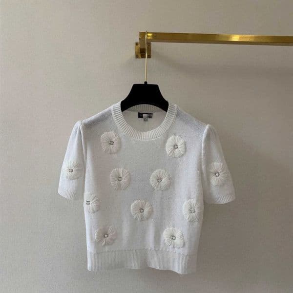 Designer Women's Knits & Tees Brand High-end Summer Design Three-dimensional Butterfly Short-sleeve Knit Top With Round Neck, Versatile Woman Top