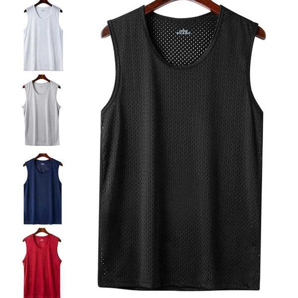 Mens Ice Silk Mesh Tank Tops Man Gym Stringer Transparent Bodybuilding Sveless Shirt Fitness Vest Male Muscle Singlets L-5XL L260527