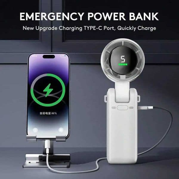 Portable Handheld Turbo Fan 5-Speed Battery Operated Up to 12H 3-in-1 Air Turbo Cooling Outdoor Travel Beach GreenR260527