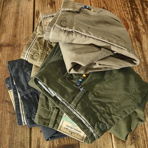 HIQOR 2026 Spring Autumn Mens Cotton Vintage Solid Color Cargo Pants Fashion Beading n Streetwear Pant Men Clothing 260527