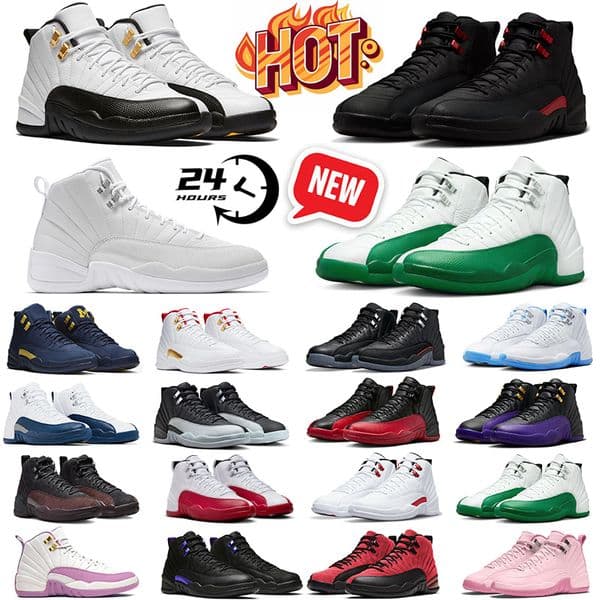 bloodline 12s taxi 12 basketball shoes womens mens trainers outdoor sneakers Melo Elephant Print Flu Game Triple White Bucks White Green Dark Grey Stealth